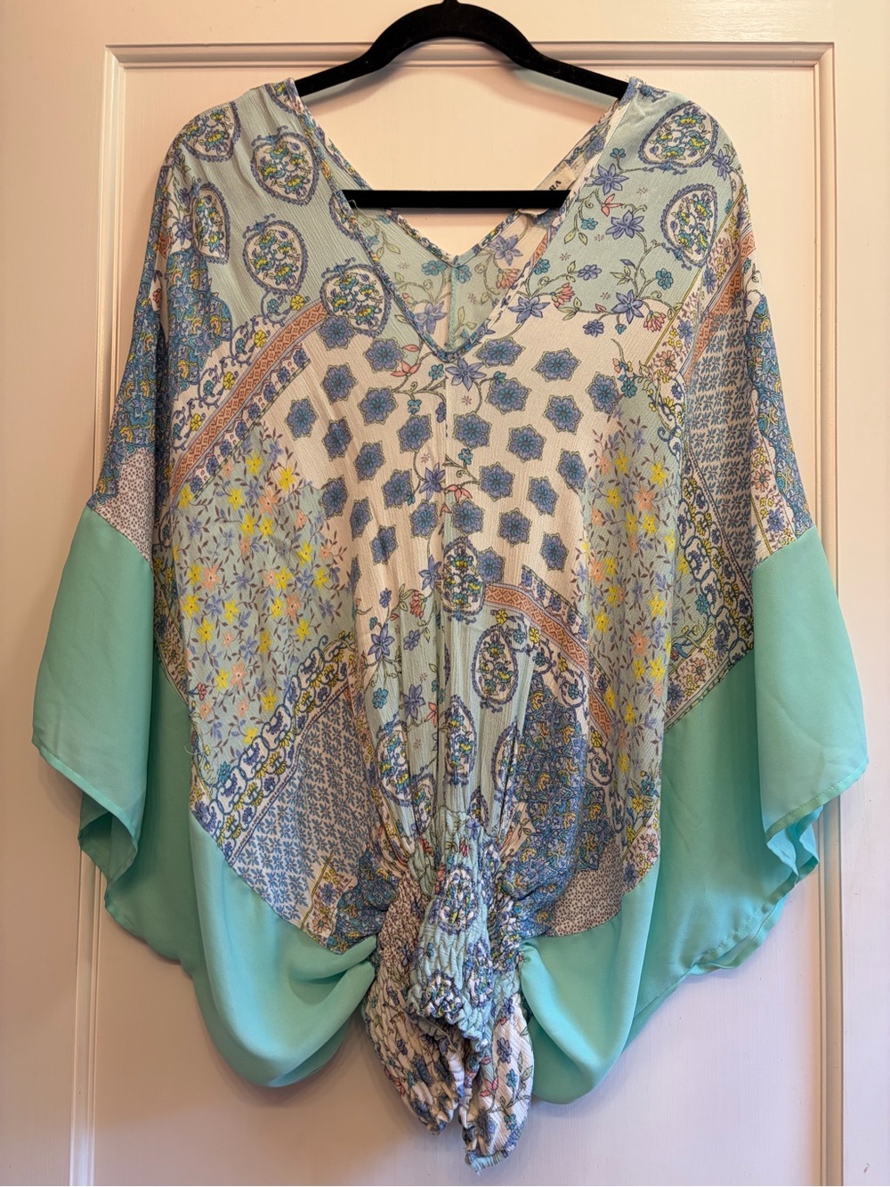ADORA Mint Patchwork Floral V-Neck Cinch Waist S1